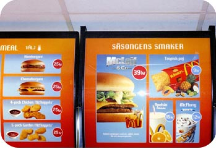 A picture of the McDonald's menu in Sweden, featuring the McLeif. Leif is the Physician on Fire's name.