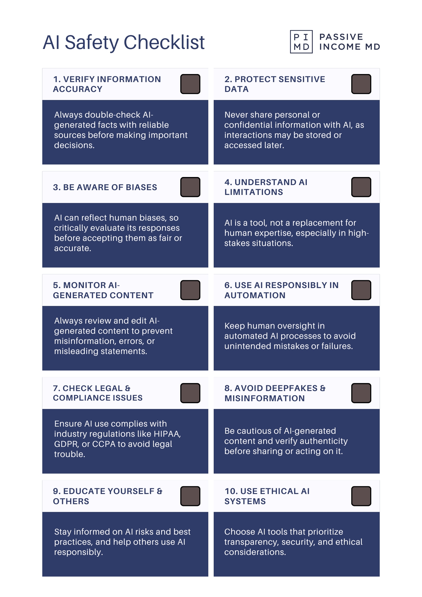 AI Safety Checklist 10 Rules for Smart & Secure Use Passive MD