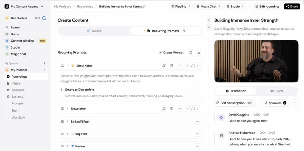 Screenshot from Castmagic platform, accessed October 2025
© Castmagic. Used for illustrative and informational purposes.